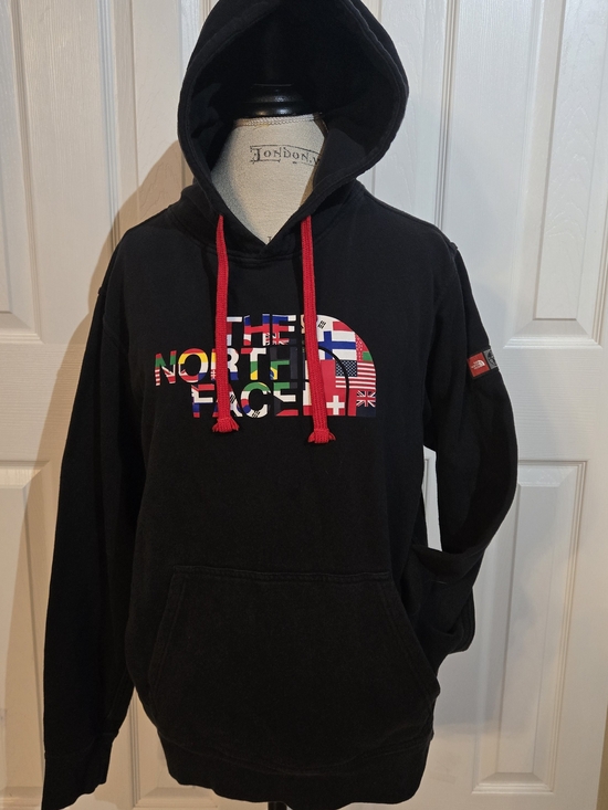 The North Face Other - The North Face Black Hoodie with Multicolor Flag Logo and Red Drawcords